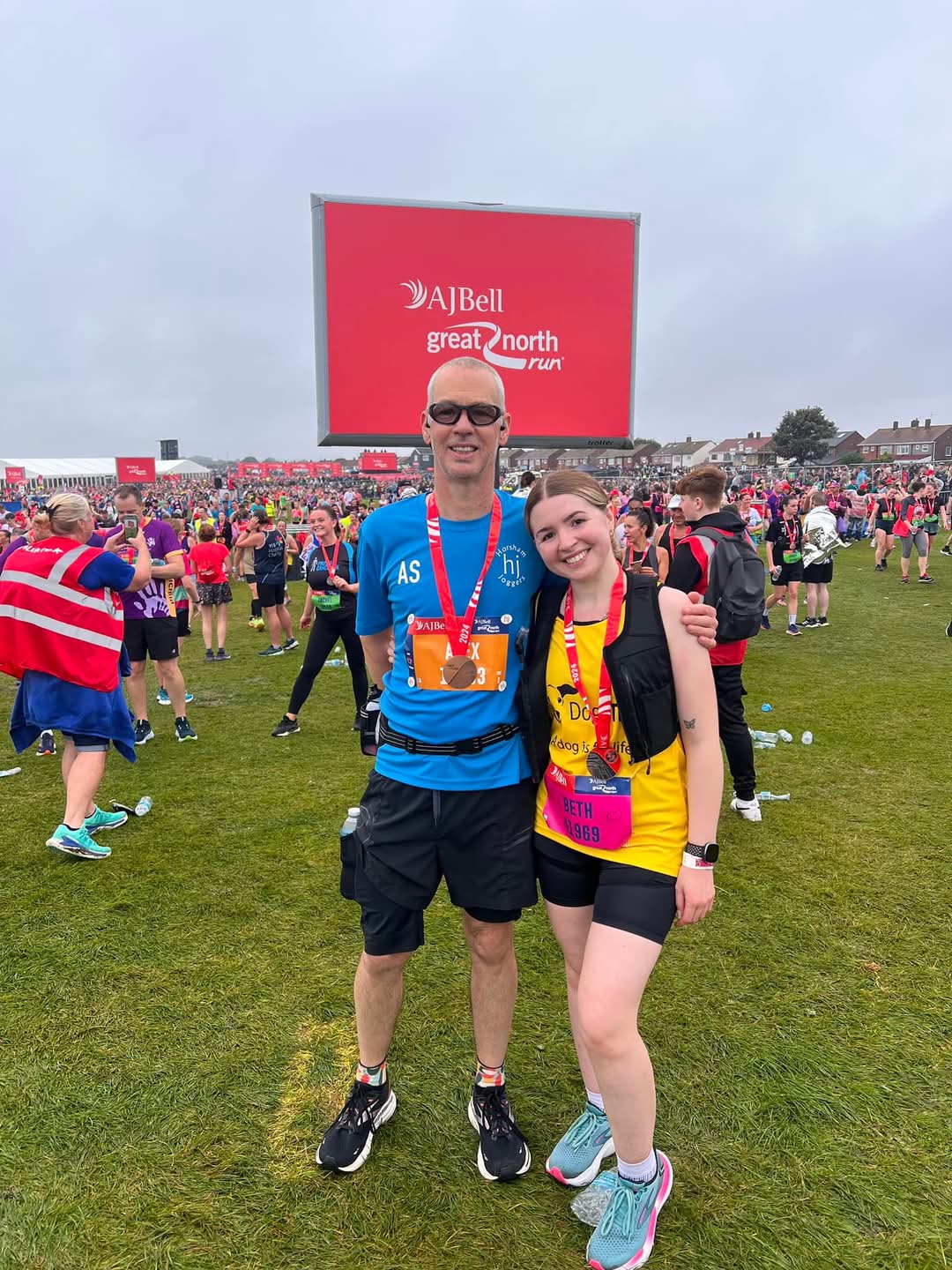 Beth and Alex Stapleton, after a very wet Great North Run